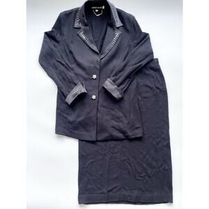 Dominique Palacios Black Knit Skirt Suit Set Size 14